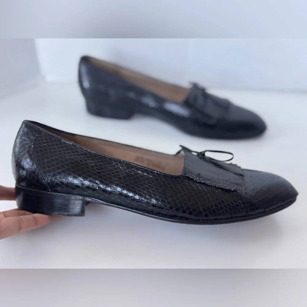 Vintage De La Rentis Genuine Snakeskin Tasseled Leather Shoe Loafer Mens Size 8